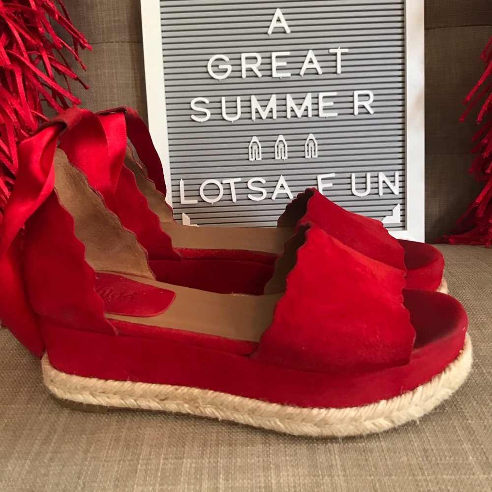 Lauren scalloped suede espadrille platform sandals